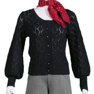 Romantic black cardigan balloon sleeves, knit detail Effie's Heart L/XL